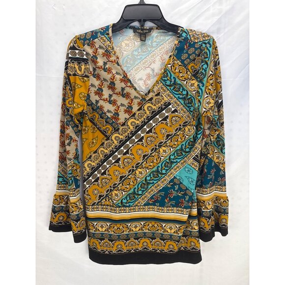 Melissa Paige Paisley Boho Tunic Top Multicolor V-Neck Long Sleeve Women’s S - Picture 1 of 7